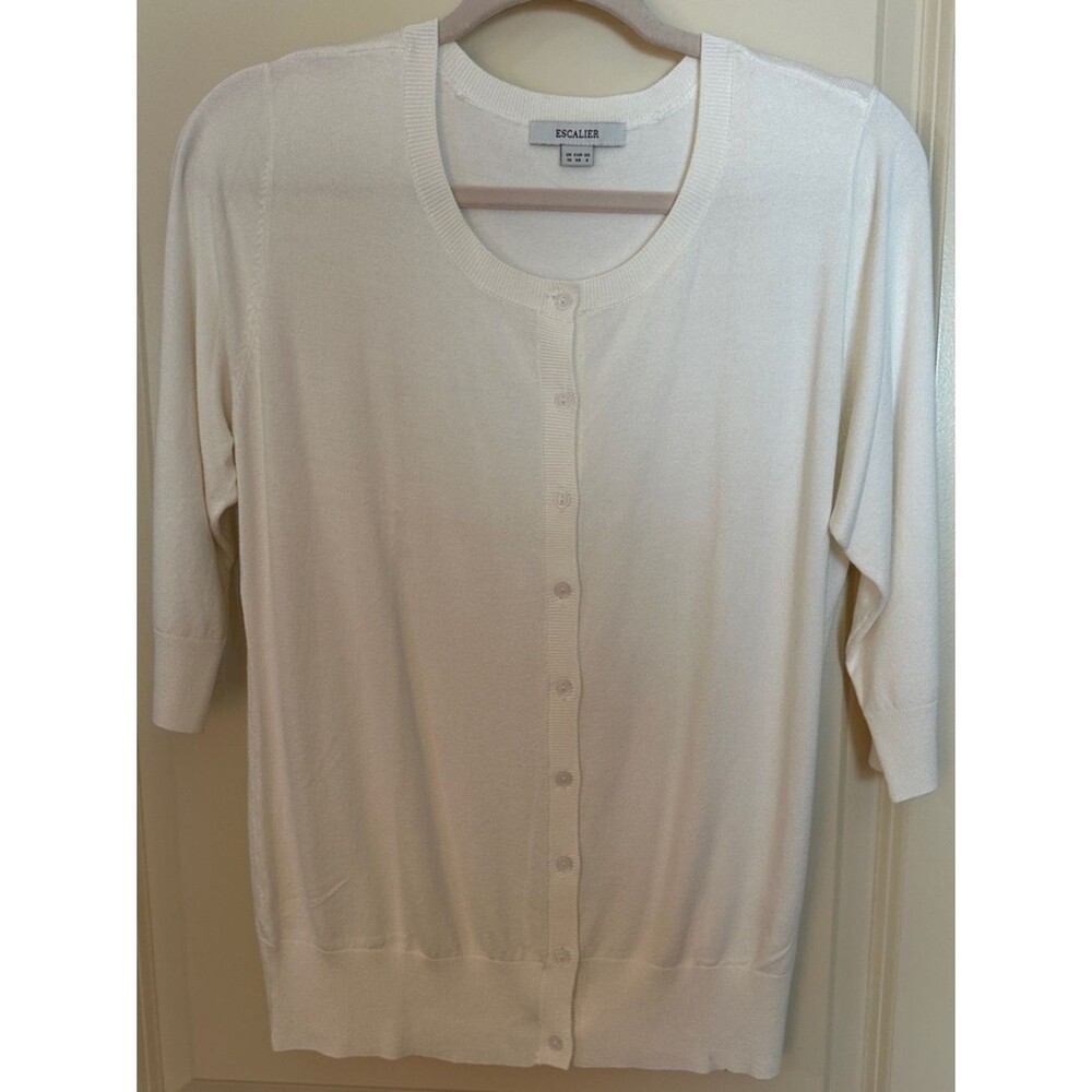 Escalier White button down 3/4 sleeve cardigan sweater Women's Sz 6